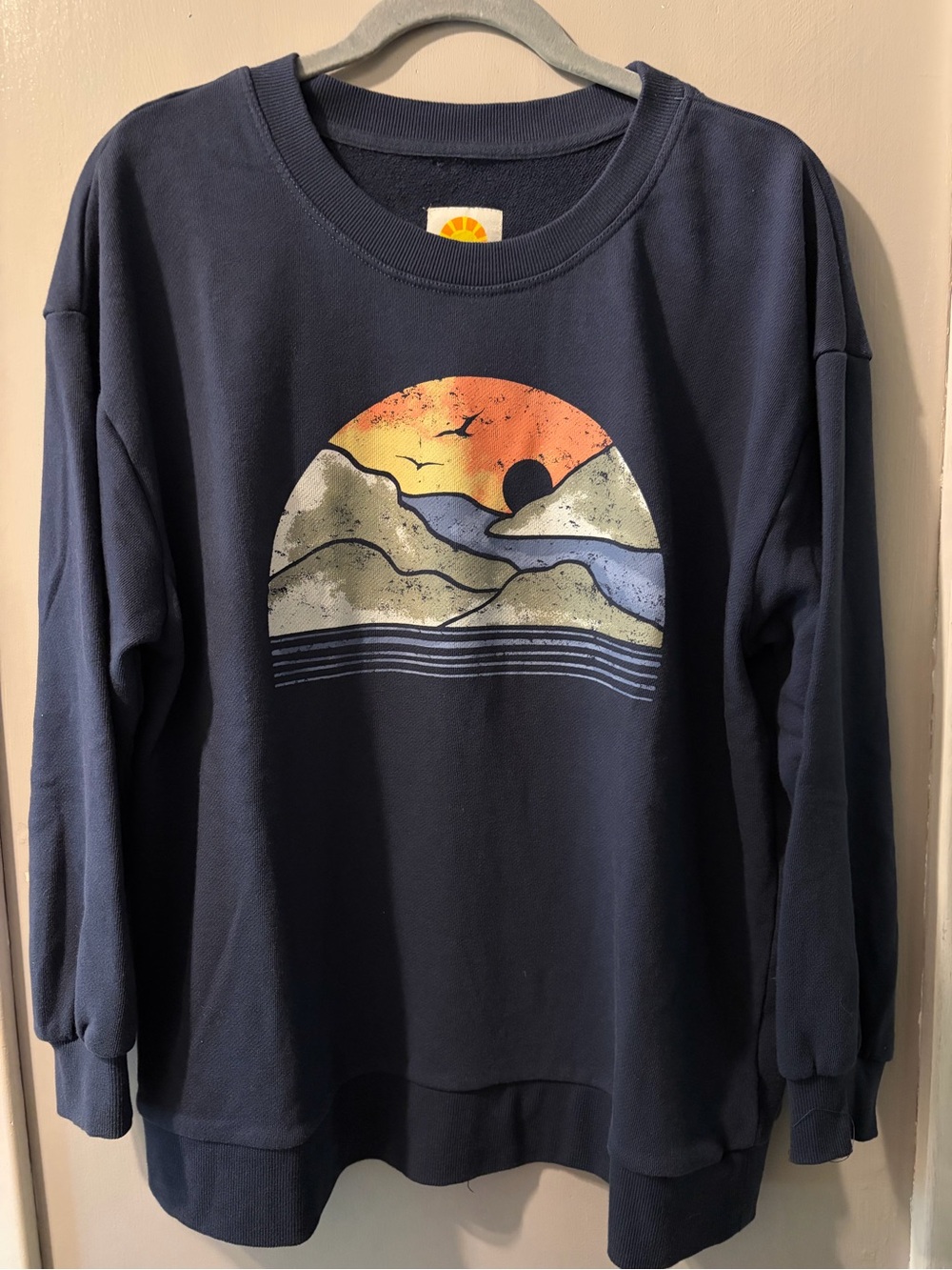 C&C California Navy Crewneck Sweatshirt with Sunset Graphic and Landscape